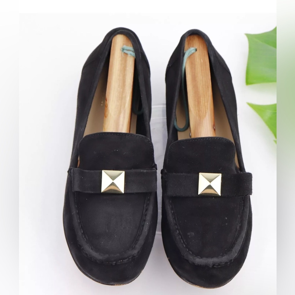 Kate Spade Women's Loafer Size 8.5 Slip On Moc Toe Shoe Black Suede Gold Stud